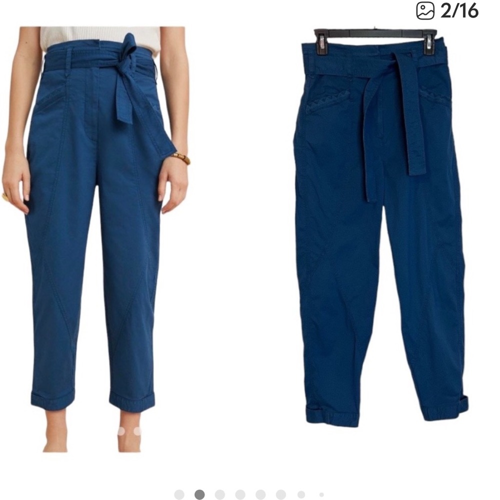Anthropologie Ellie Utility Pants Dark Teal Tie Belt size 2